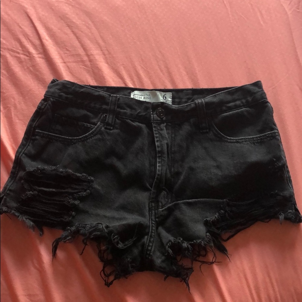 Abercrombie High Rise Black Distressed Denim Short